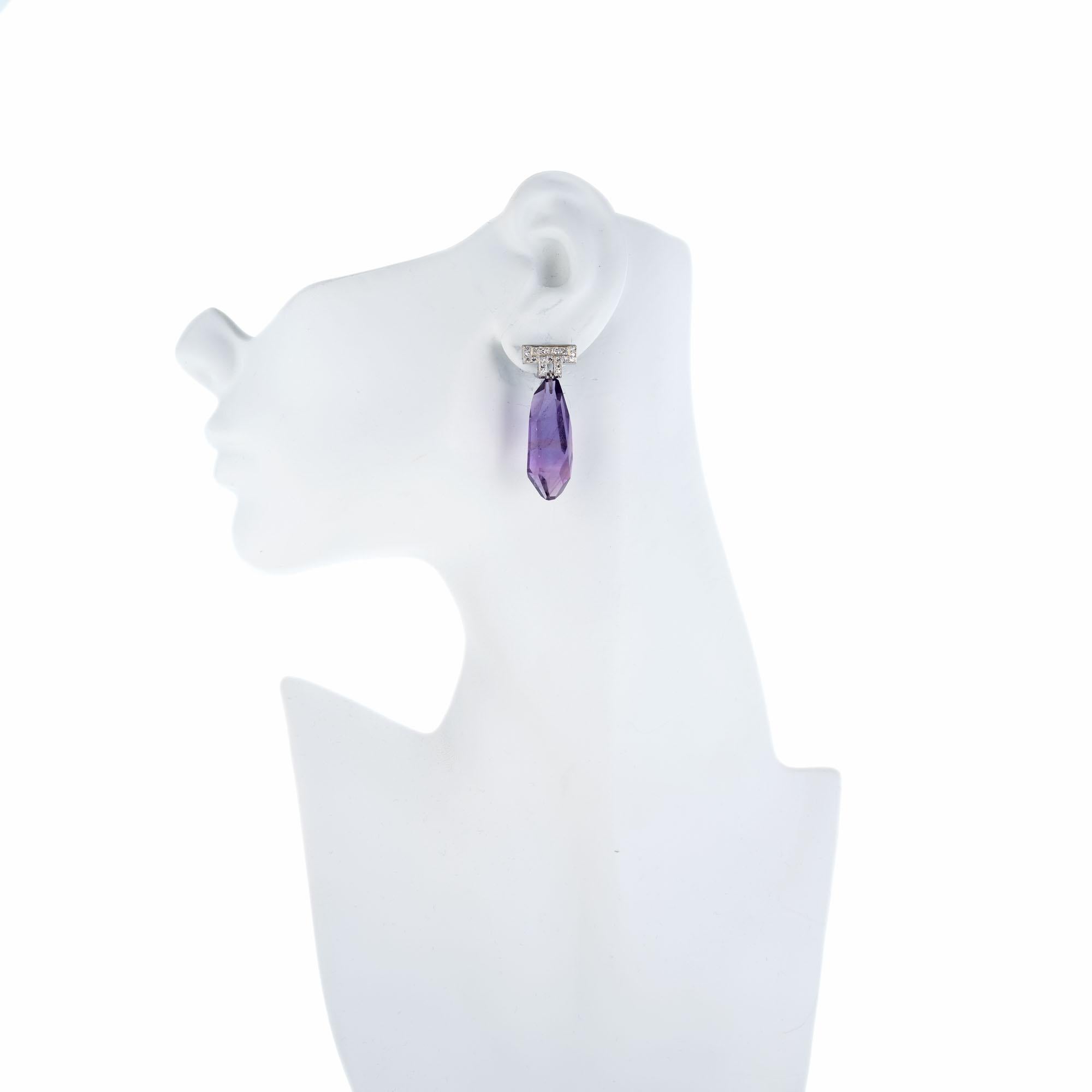 Women's 48.00 Carat Natural Amethyst Diamond Platinum Dangle Earrings For Sale