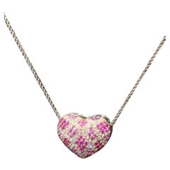 $4800 Rare Important 18KT Gold Ruby & Pink Sapphire Heart Pendant Necklace