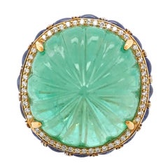 48.00ct GRS Certified Colombia Emerald Ring with Cabochon Sapphires and Diamonds
