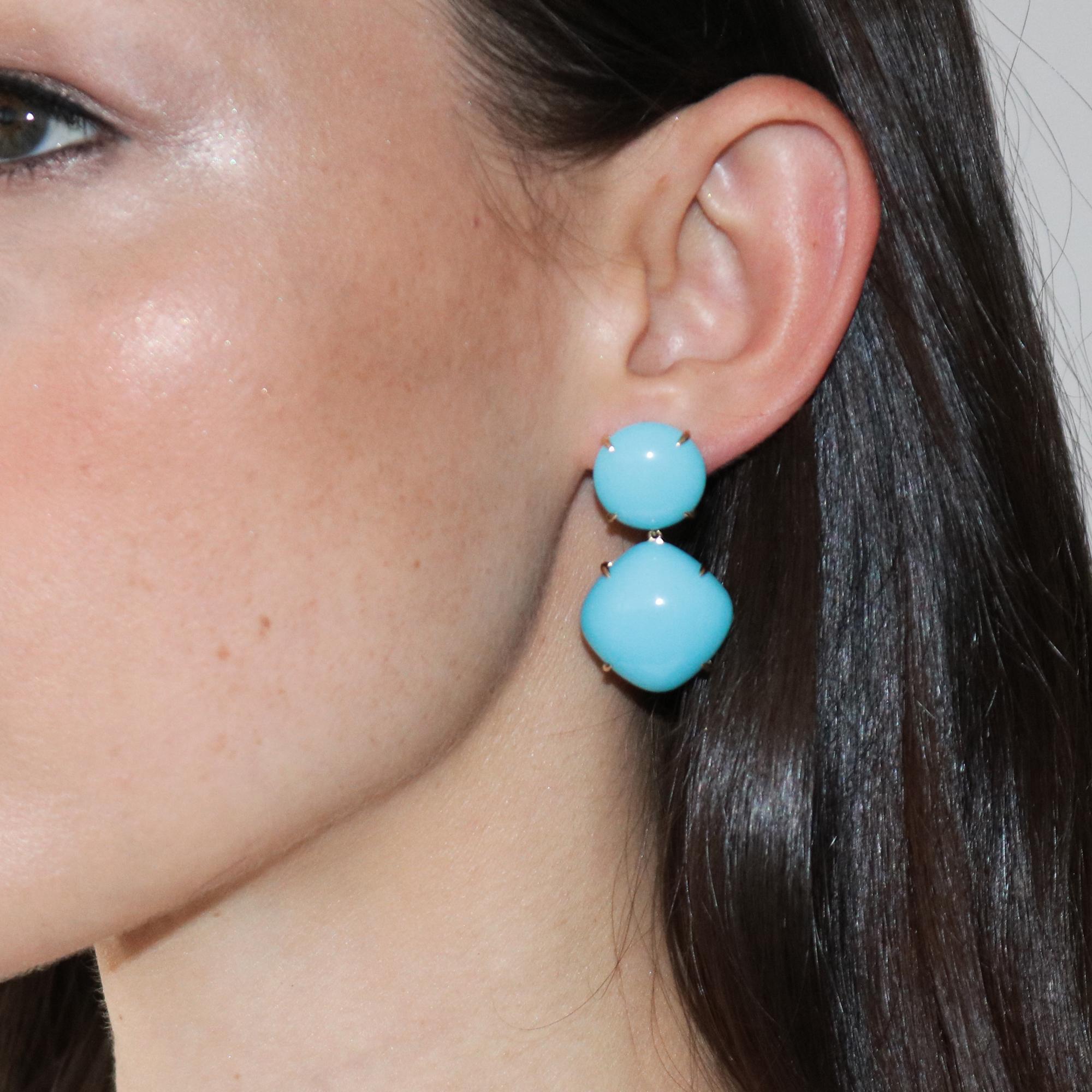 Paolo Costagli Stabilized Sleeping Beauty Turquoise and Diamond Earrings (Rundschliff) im Angebot