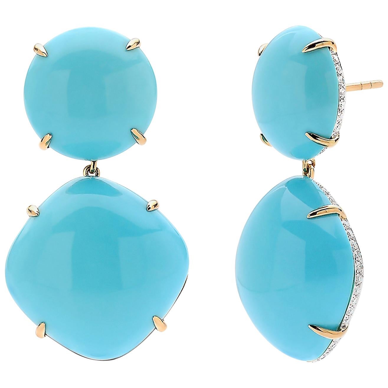 Paolo Costagli Stabilized Sleeping Beauty Turquoise and Diamond Earrings For Sale