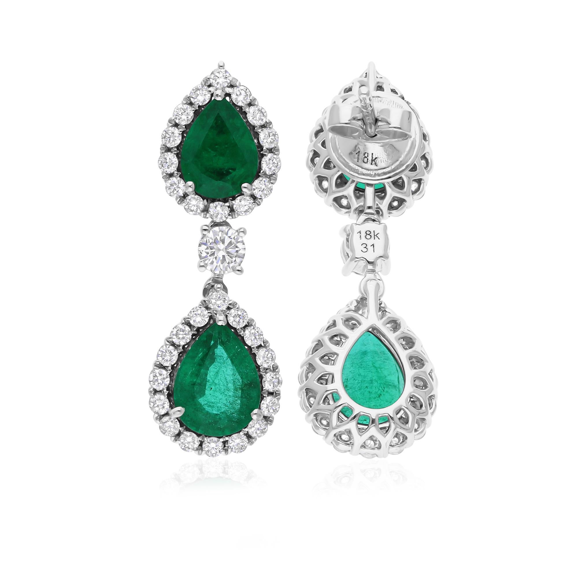 4.80ct Emerald 1.38ct Diamond Halo Wedding Dangle Drop Earrings 18k White Gold Pour femmes en vente
