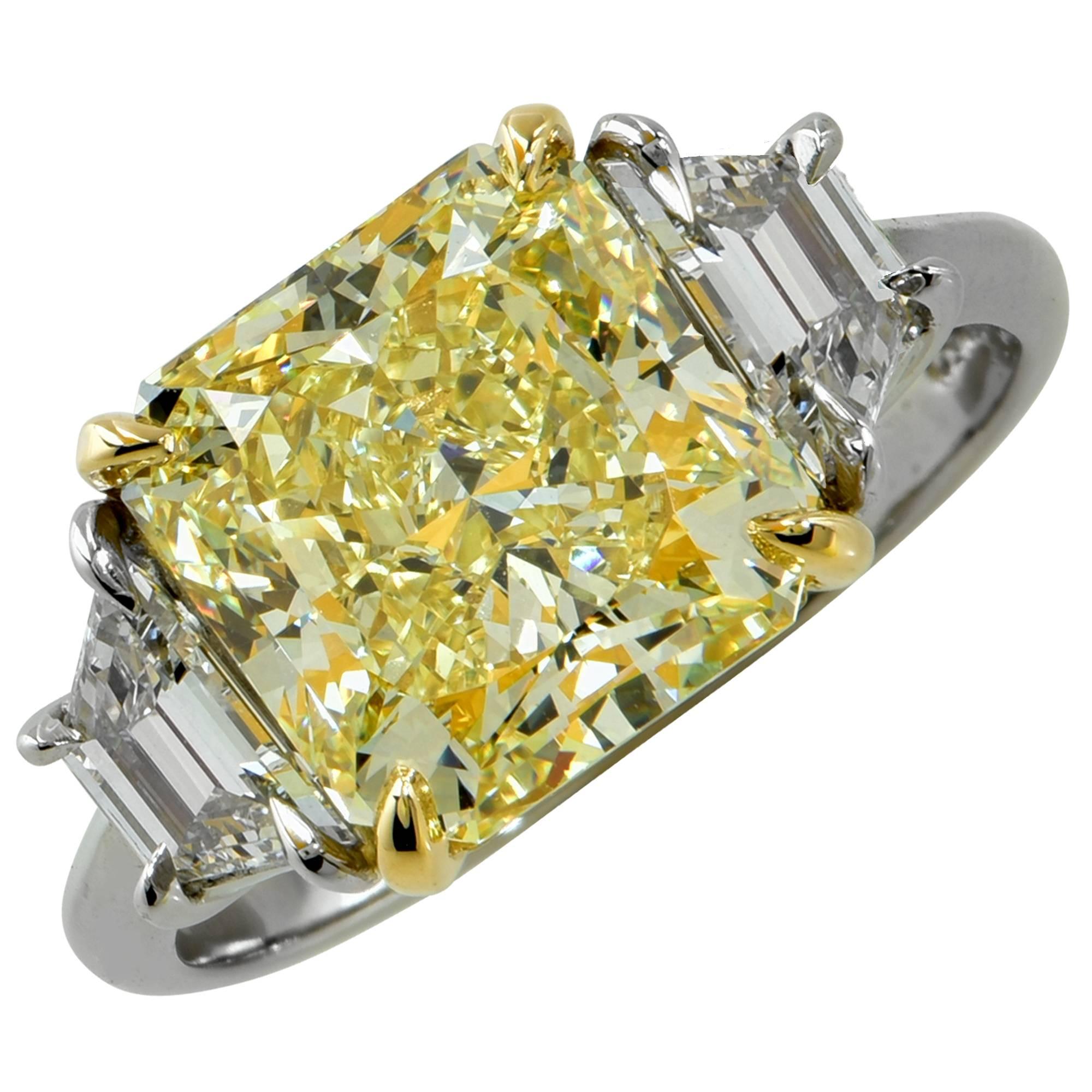 4.09 Carat GIA Graded Fancy Yellow Diamond Engagement Ring