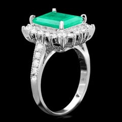 4.80ct Natural Emerald & Diamond 14k Solid White Gold Ring