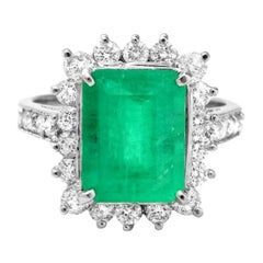 4.80ct Natural Emerald & Diamond 14k Solid White Gold Ring