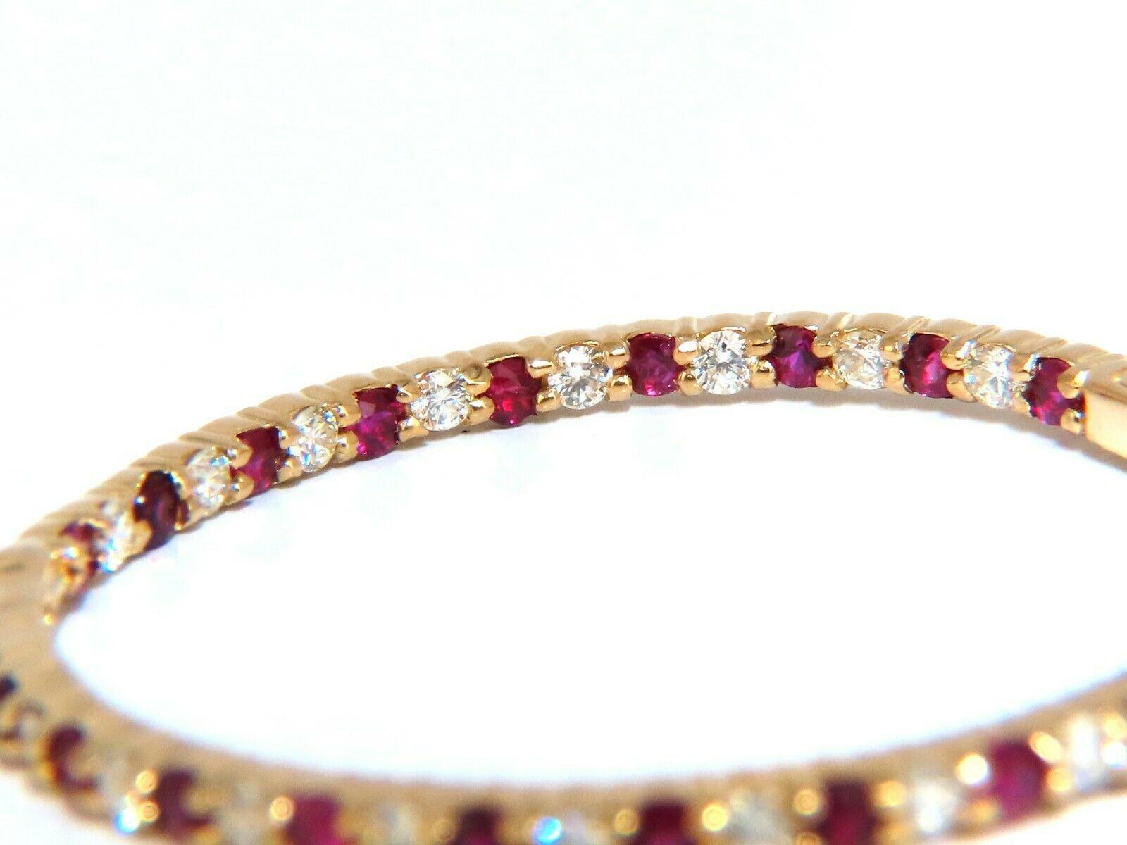 4.80ct Natural Ruby Diamonds Hoop Earrings 14kt Yellow Gold Inside Out For Sale 1