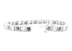 4.80Ct Natural Sapphire and Diamond 14 Karat Solid White Gold Bracelet