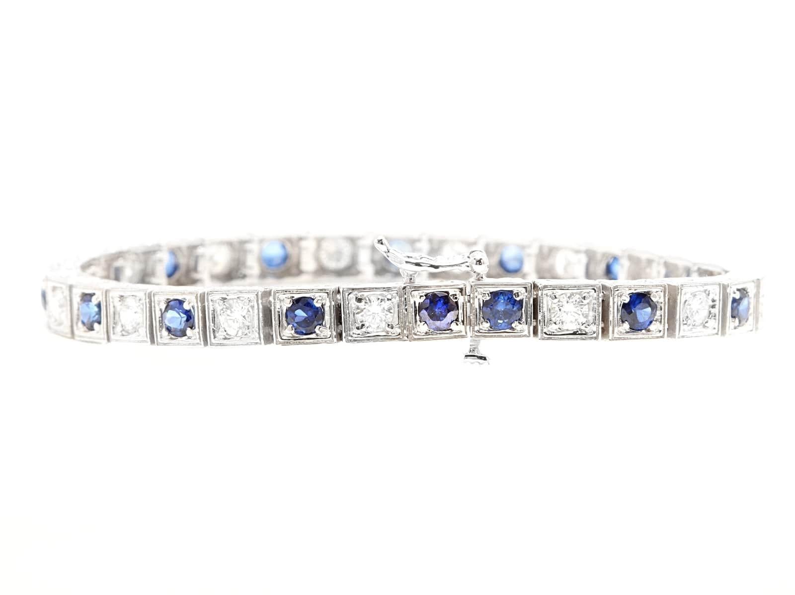Mixed Cut 4.80Ct Natural Sapphire and Diamond 14 Karat Solid White Gold Bracelet For Sale