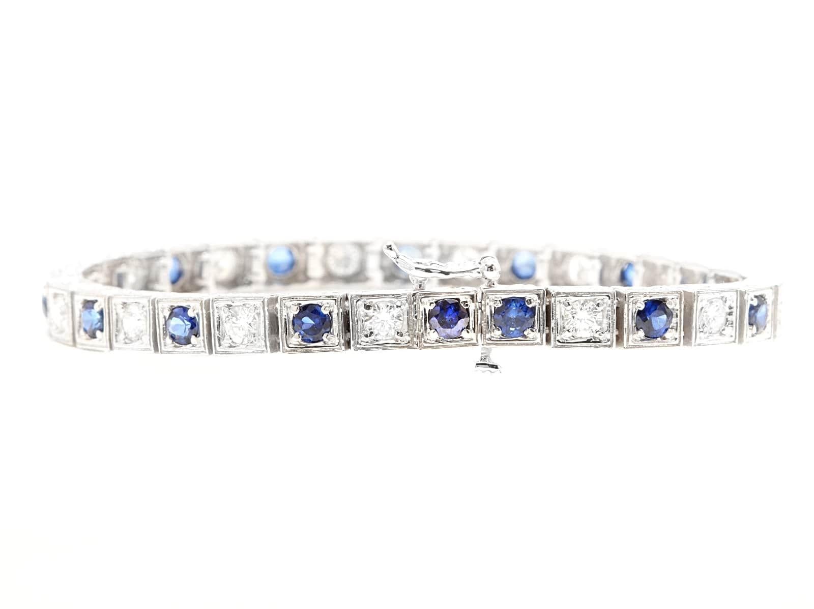 Pulsera de oro blanco macizo de 14 quilates con zafiro natural y diamantes de 4,80 quilates Corte mixto en venta