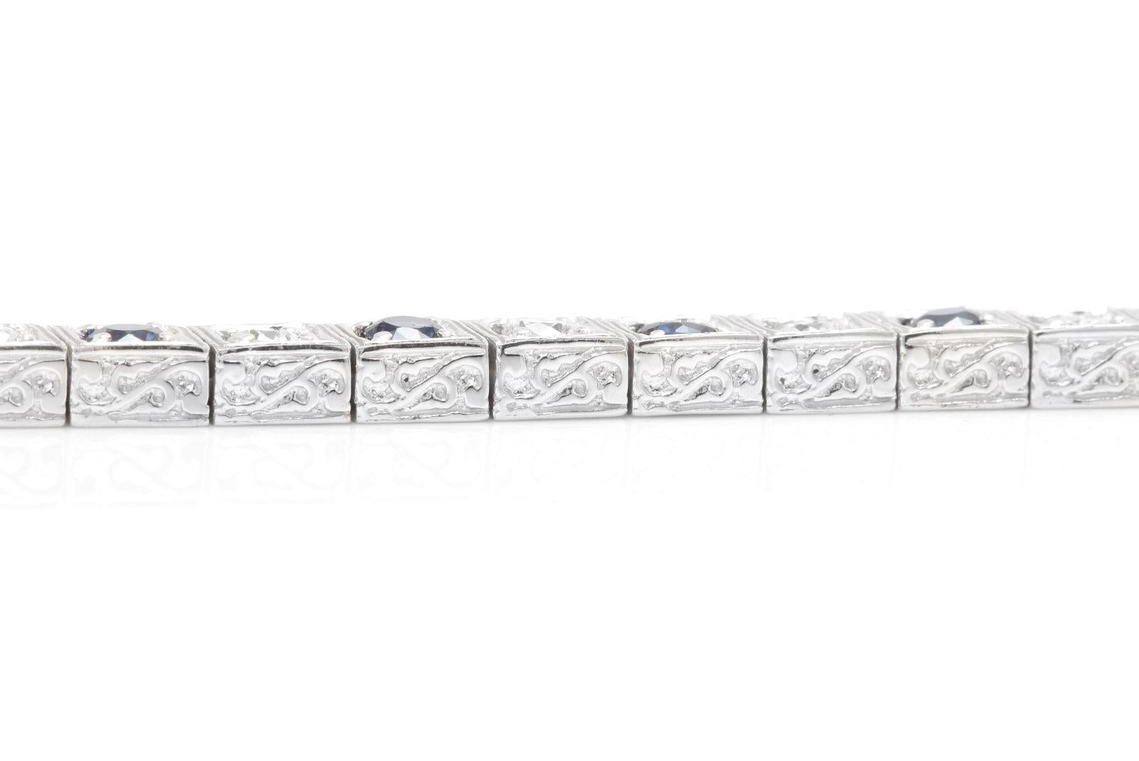 Pulsera de oro blanco macizo de 14 quilates con zafiro natural y diamantes de 4,80 quilates en Nuevo estado para la venta en Los Angeles, CA