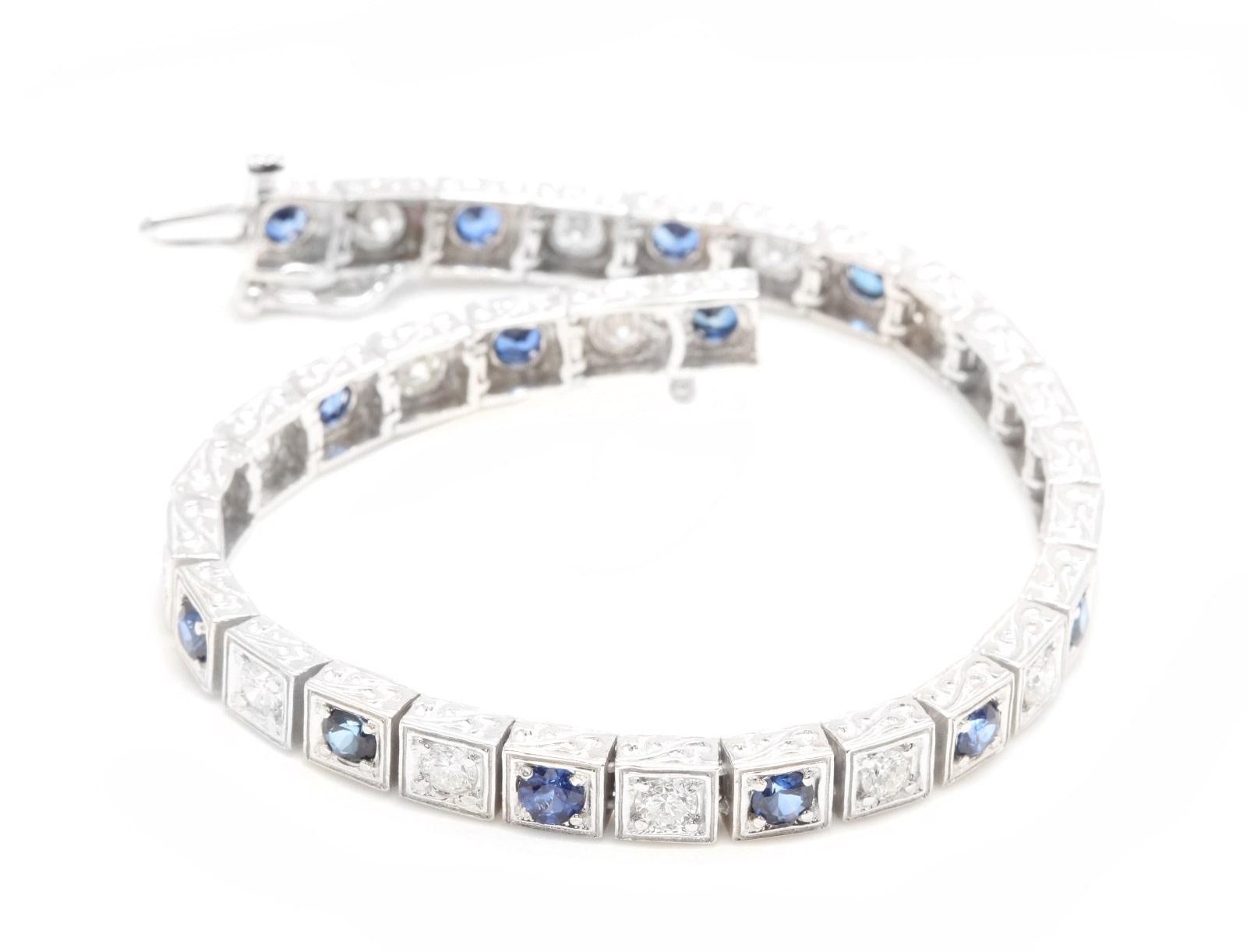 Women's 4.80Ct Natural Sapphire and Diamond 14 Karat Solid White Gold Bracelet For Sale