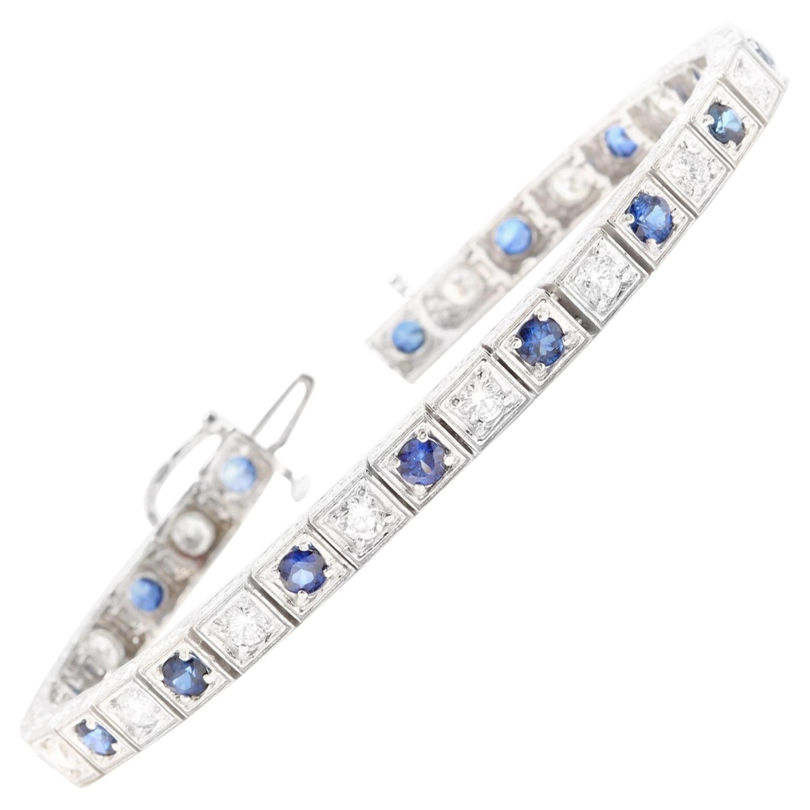 4.80Ct Natural Sapphire and Diamond 14 Karat Solid White Gold Bracelet For Sale