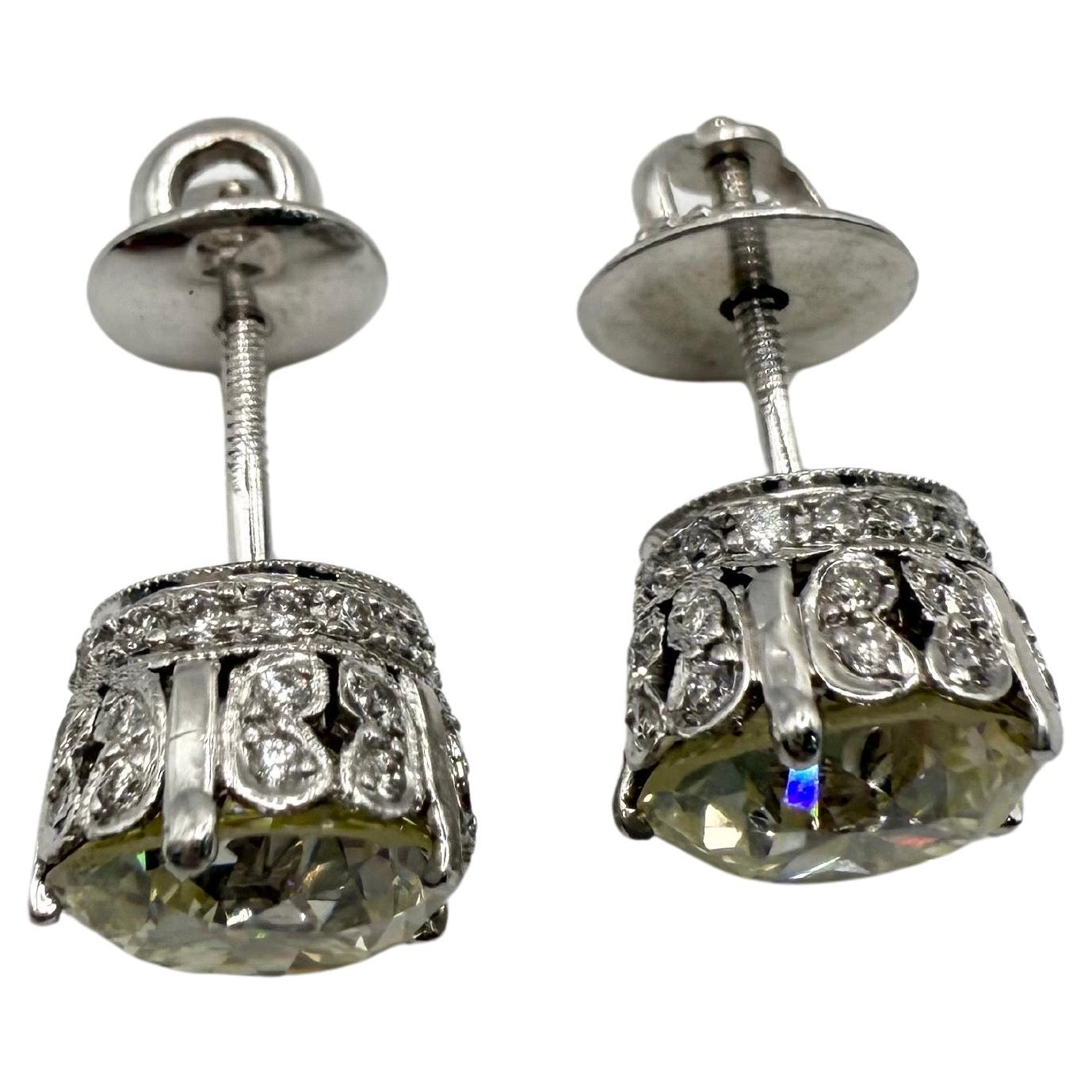 4.80ct Old Miners Cut diamond earrings studs 18KT gold RARE find For Sale