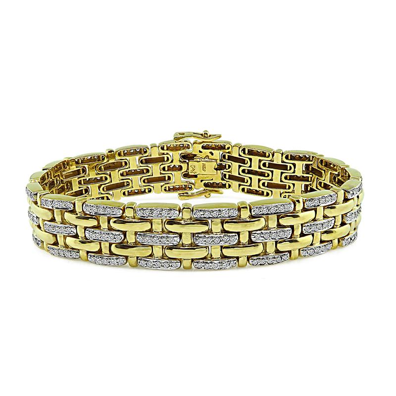 Round Cut 2.70ct Diamond Two Tone Gold Panthere Style Bracelet For Sale