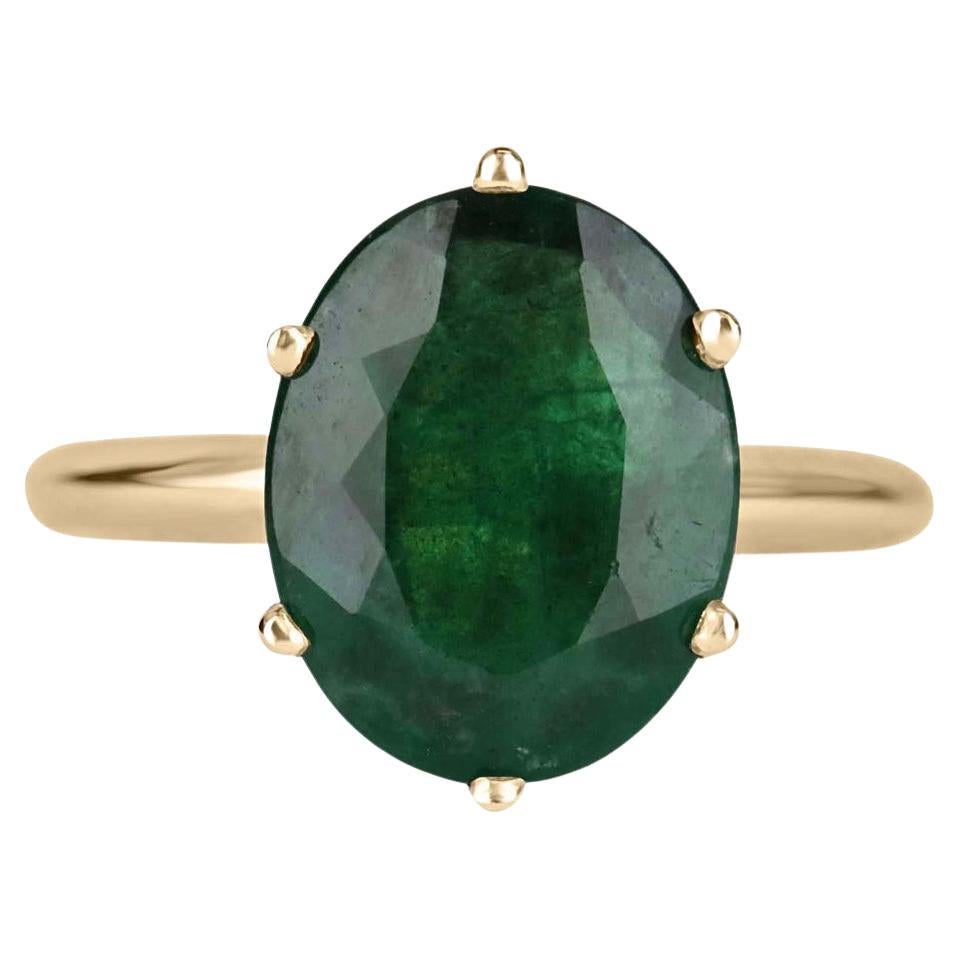 Traditional 4.80cts 14K Emerald Oval Solitaire 6 Prong Gold Promise Ring Present For Sale
