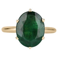Traditional 4.80cts 14K Emerald Oval Solitaire 6 Prong Gold Promise Ring Present