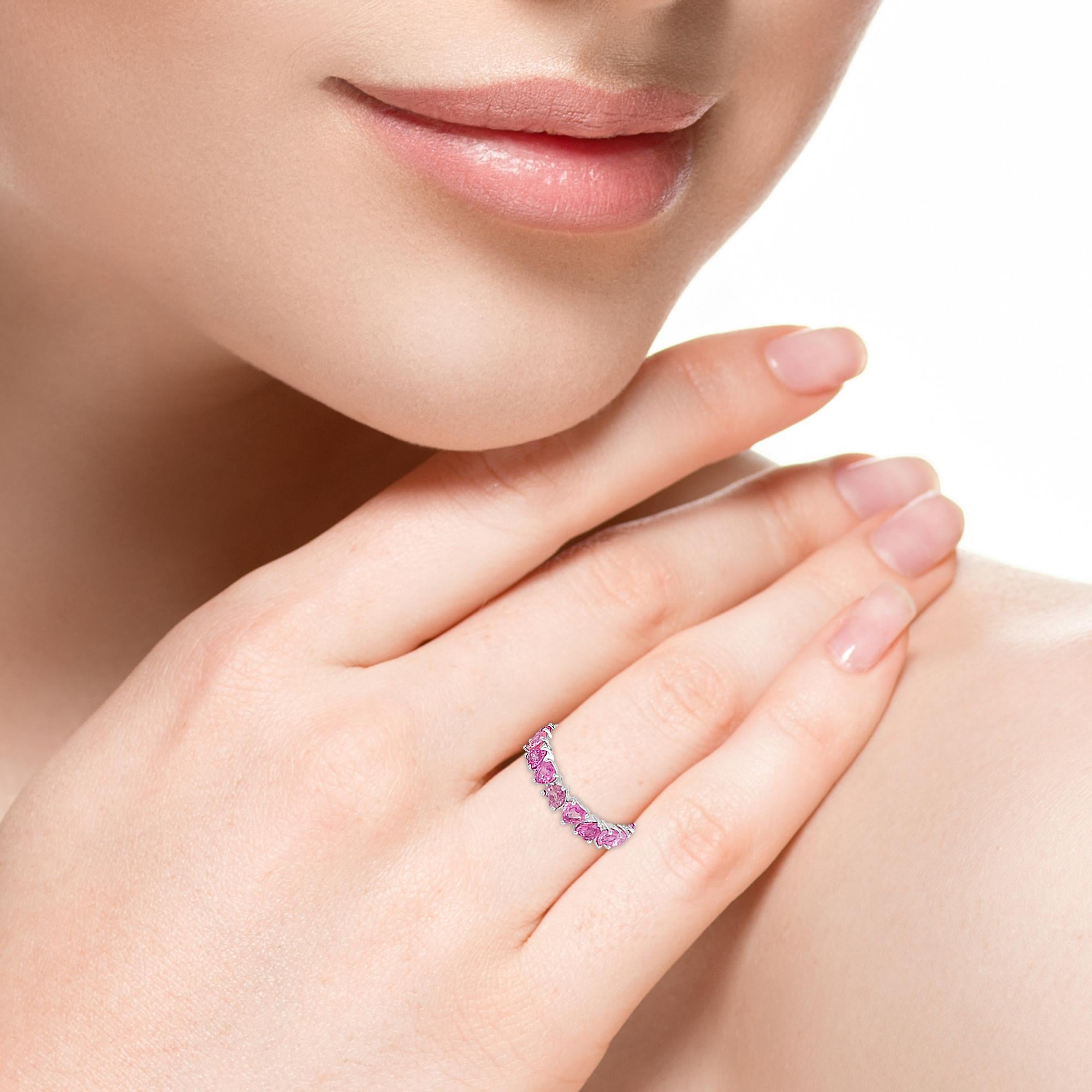 For Sale:  4.80cts Heart Cut Pink Sapphire Gemstone Eternity Band Ring 14k Solid White Gold 3