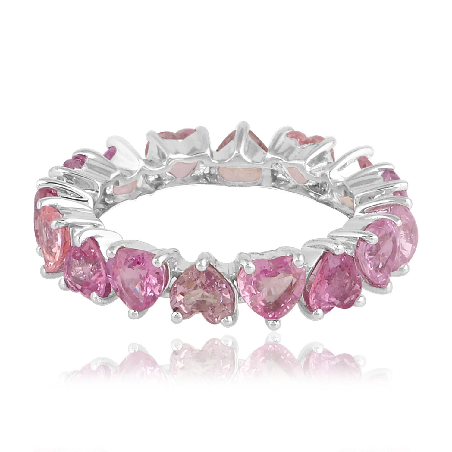 For Sale:  4.80cts Heart Cut Pink Sapphire Gemstone Eternity Band Ring 14k Solid White Gold 4