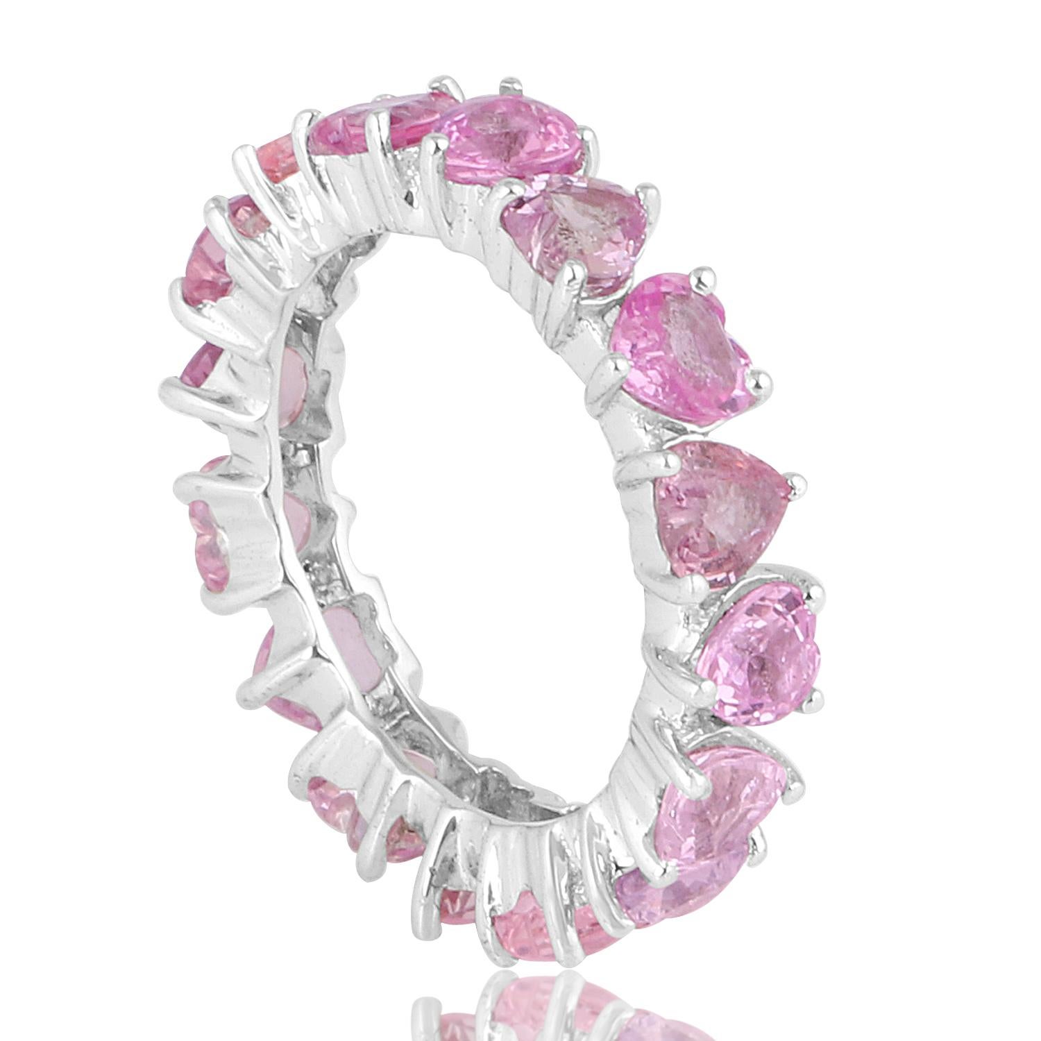 For Sale:  4.80cts Heart Cut Pink Sapphire Gemstone Eternity Band Ring 14k Solid White Gold 9