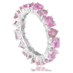 4.80cts Heart Cut Pink Sapphire Gemstone Eternity Band Ring 14k Solid White Gold
