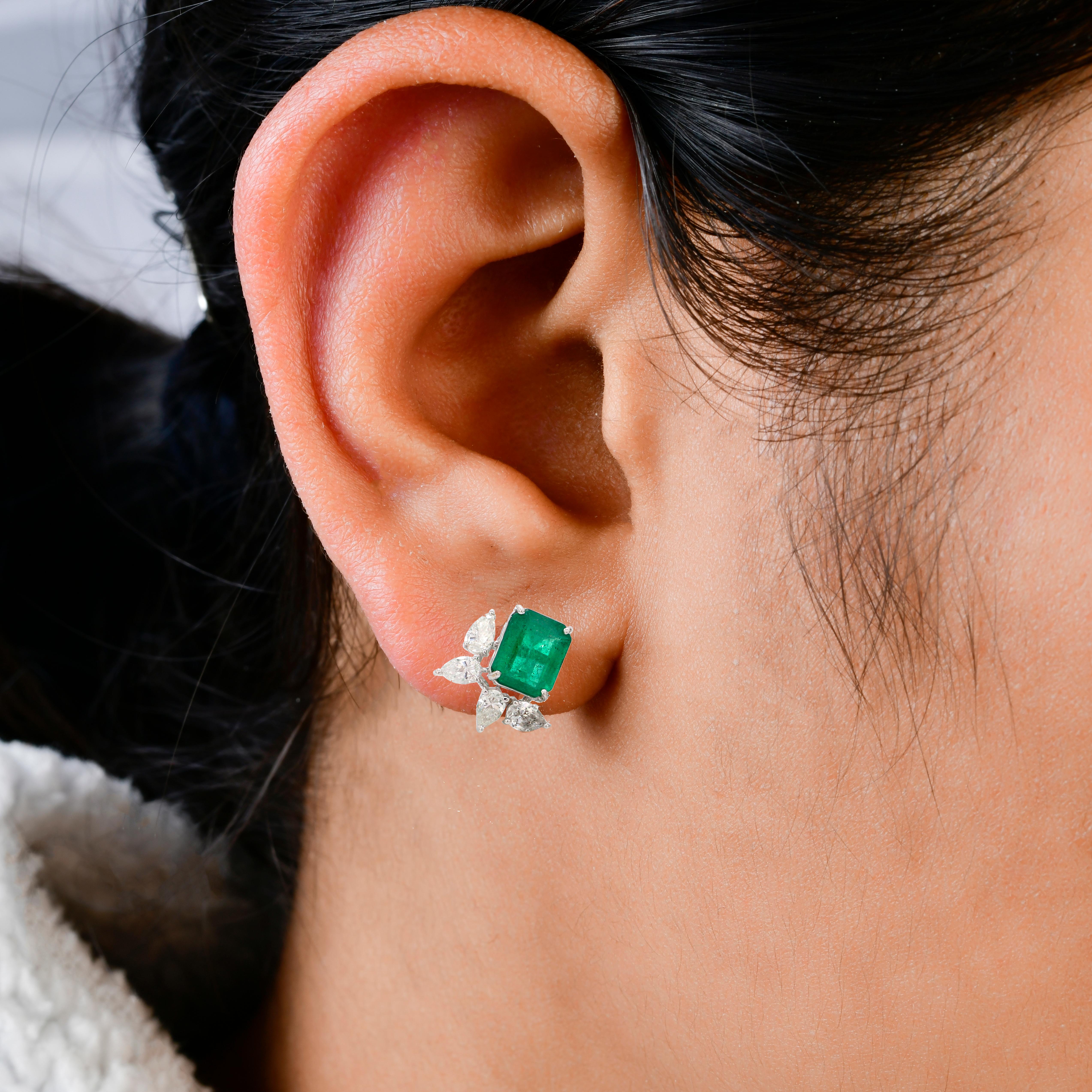 Cast from 18-karat gold, these exquisite earrings are handset with 4.80 carats of emerald & 1.50 carats of sparkling diamonds. Emerald is a May birthstone and is believed to improve intellect and attract prosperity. A wonderful gift for Mom,