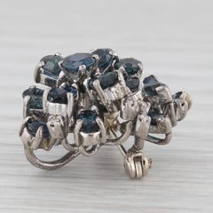 4.80ctw Blue Sapphire Diamond Cluster Pendant Brooch 9k White Gold Pin