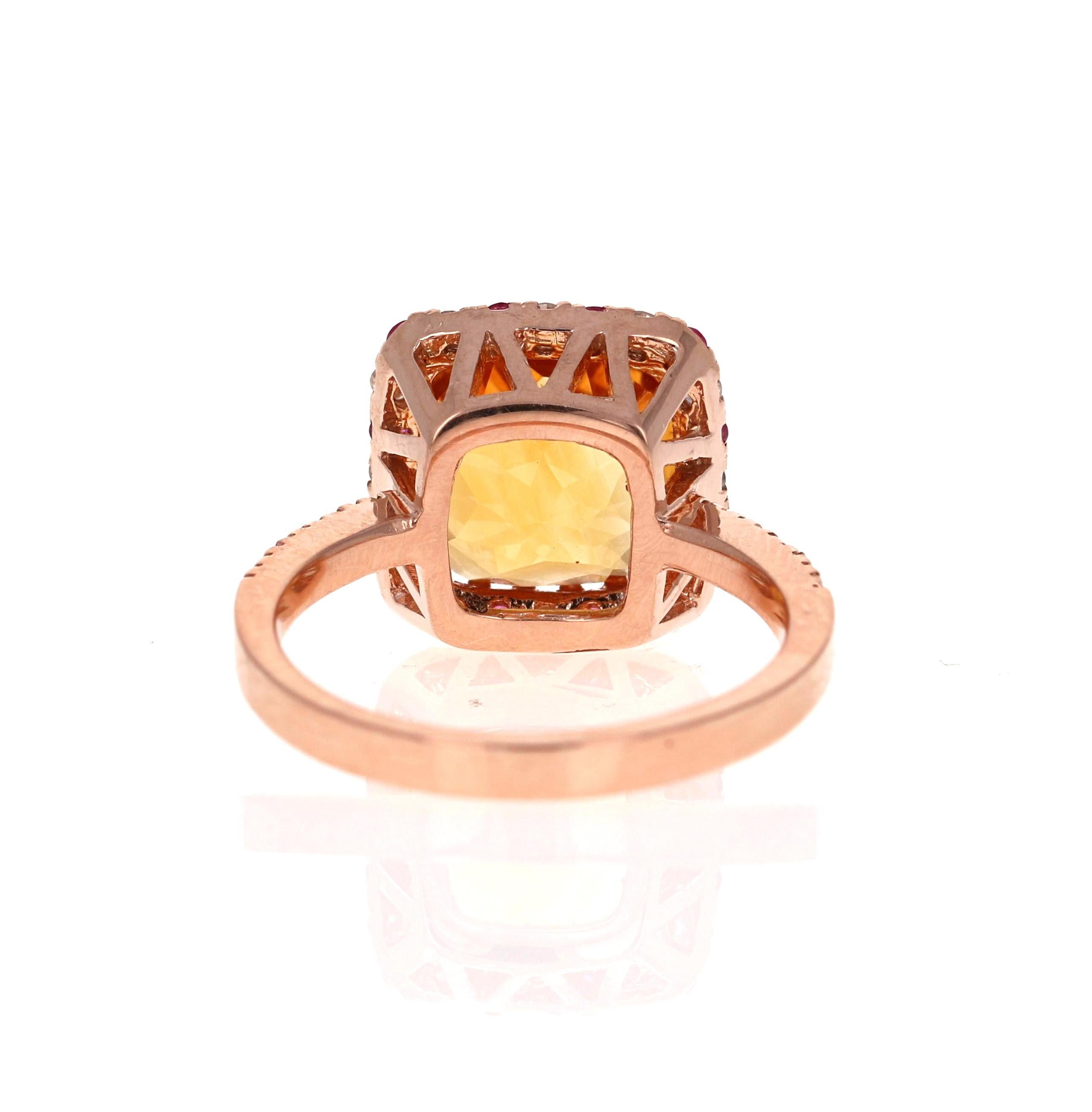 4.81 Carat Cushion Cut Citrine, Pink Sapphire and Diamond Rose Gold Bridal Ring In New Condition In Los Angeles, CA