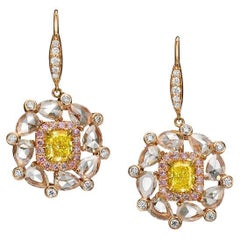 Orecchini a goccia con diamante giallo intenso da 4,81 carati, certificati GIA in oro 18 carati