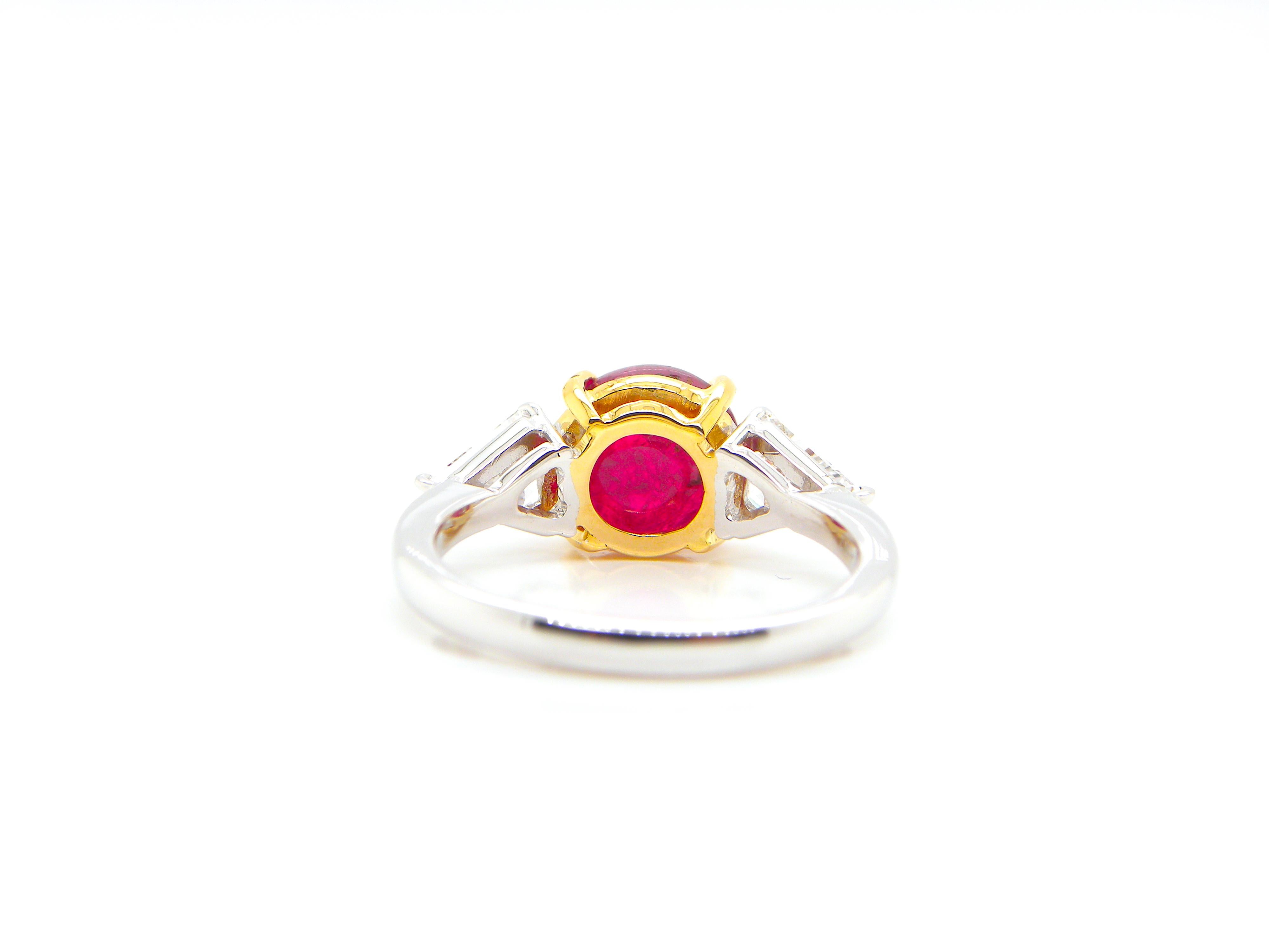 4.81 Carat GIA Certified Burma No Heat Vivid Red Ruby Cabochon and Diamond Ring 4