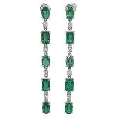 4.81 Carat Long Emerald and 0.20 Ct Diamond Earrings