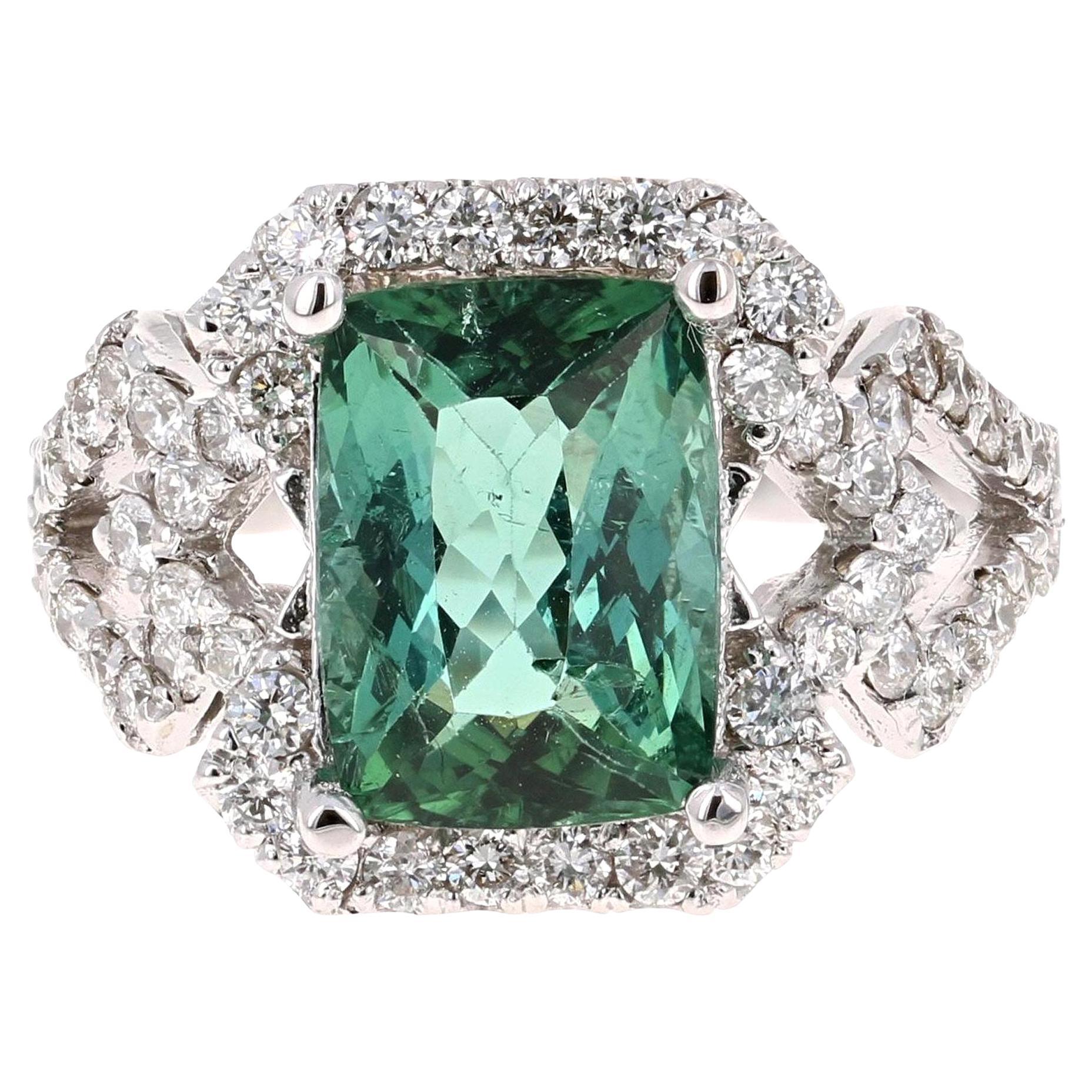 Anello da cocktail in oro bianco con diamante e tormalina naturale da 4,81 carati