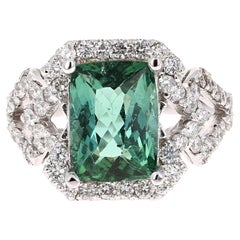 4.81 Carat Natural Tourmaline Diamond White Gold Cocktail Ring