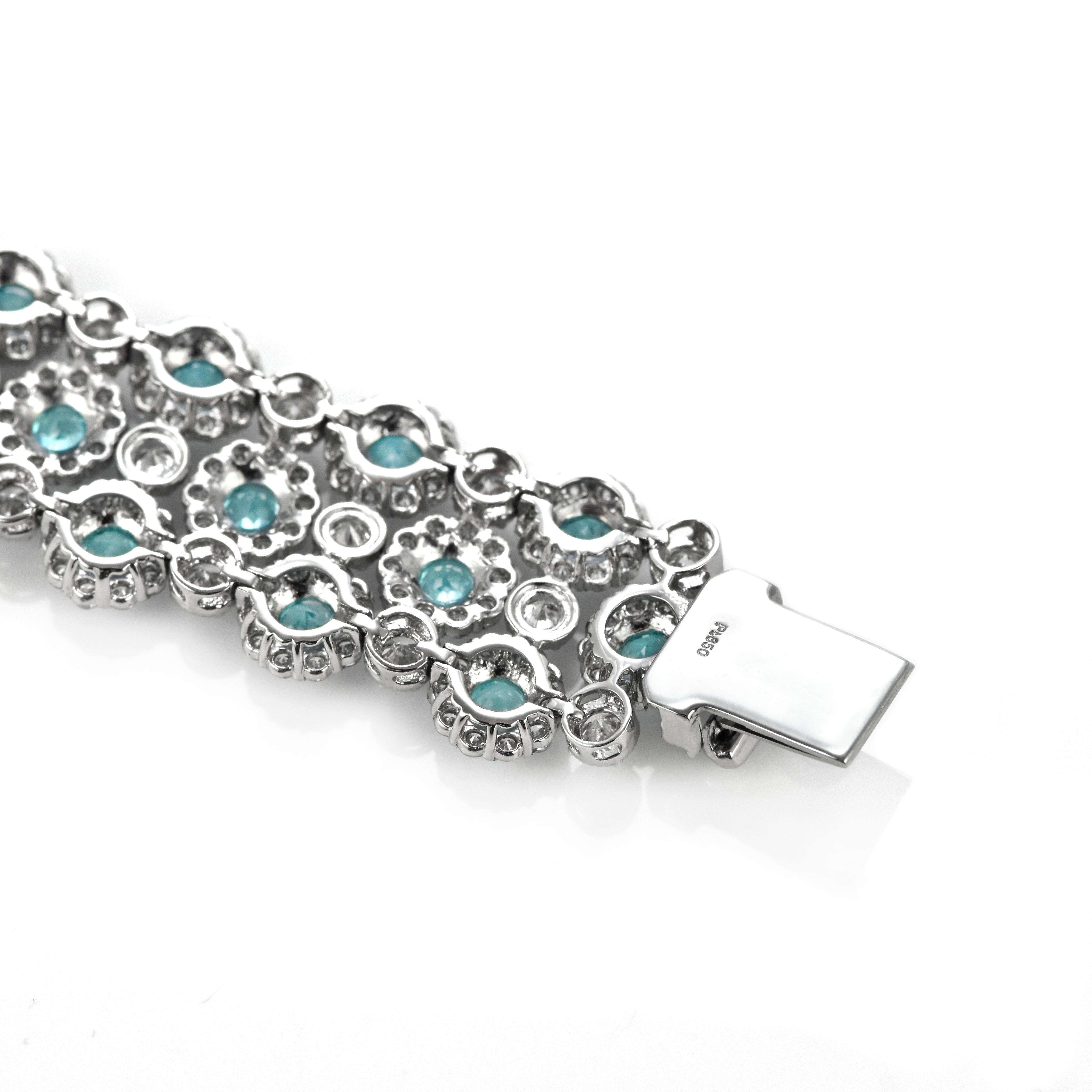 4.81 Carat Neon Blue, Brazilian Paraiba Tourmaline Bracelet Made in Platinum For Sale 1