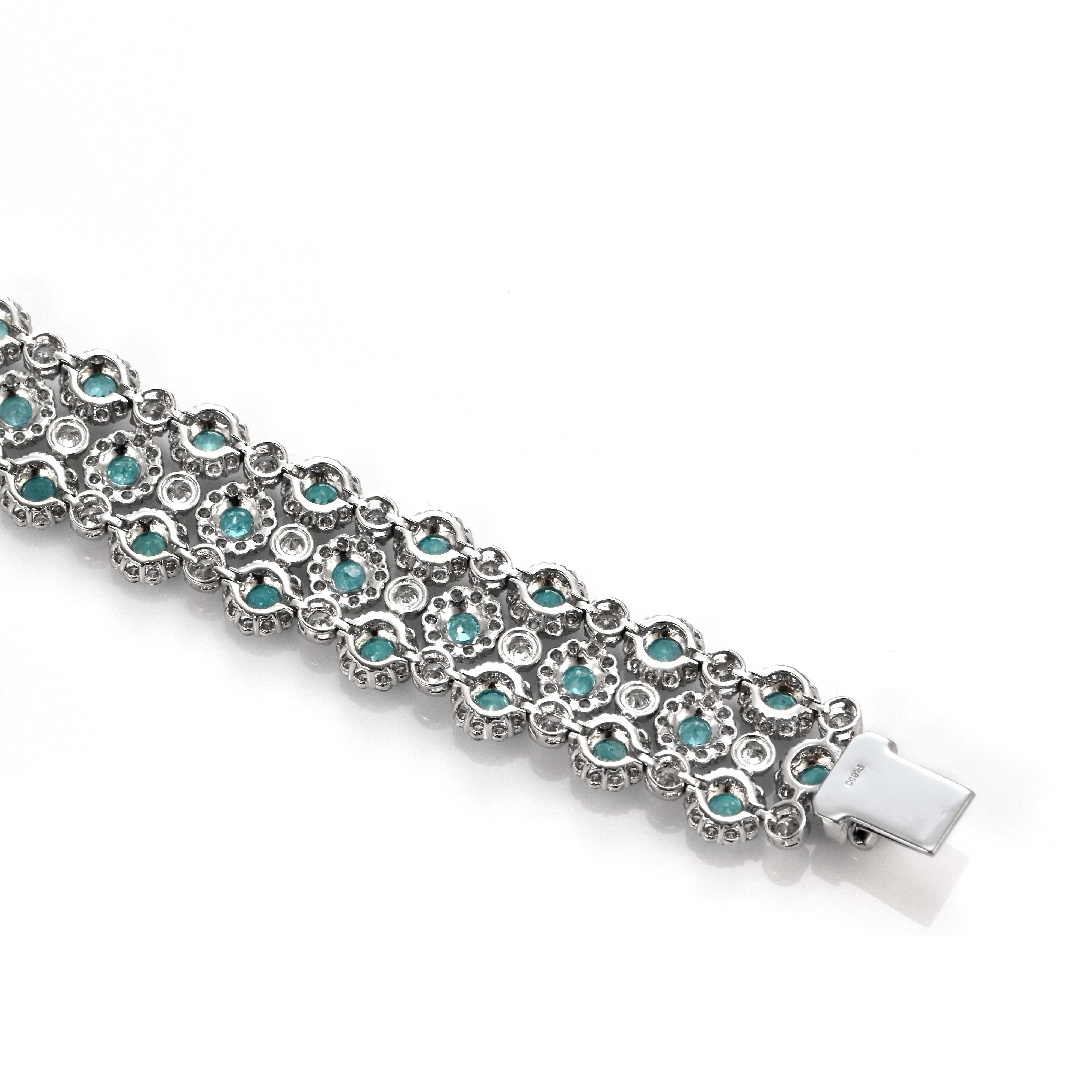 4.81 Carat Neon Blue, Brazilian Paraiba Tourmaline Bracelet Made in Platinum For Sale 2