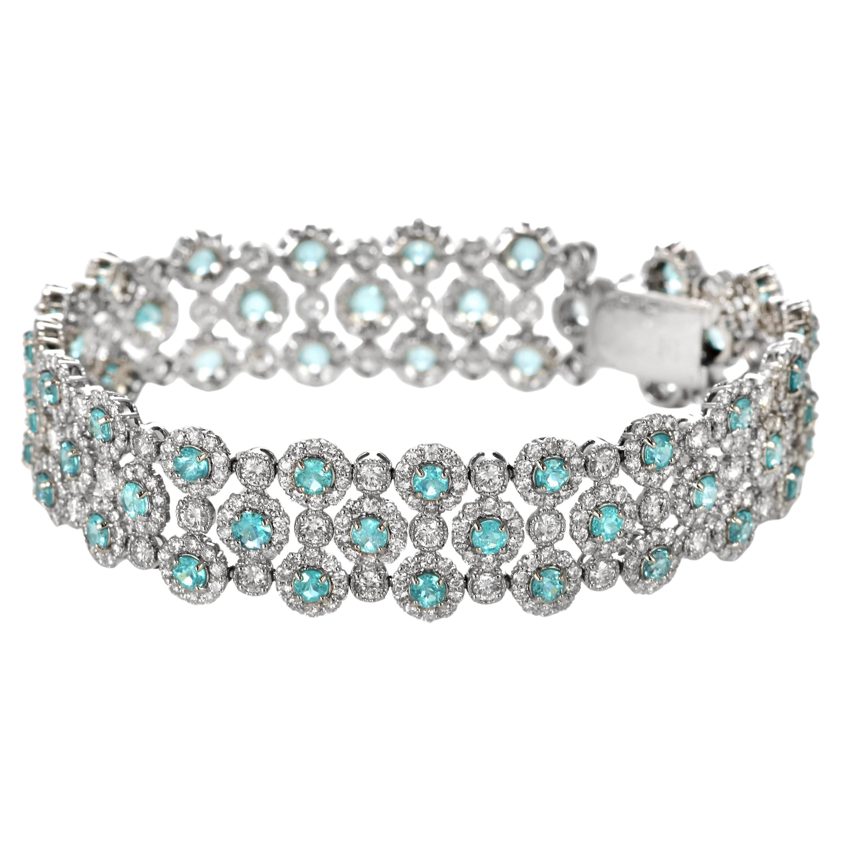 4.81 Carat Neon Blue, Brazilian Paraiba Tourmaline Bracelet Made in Platinum