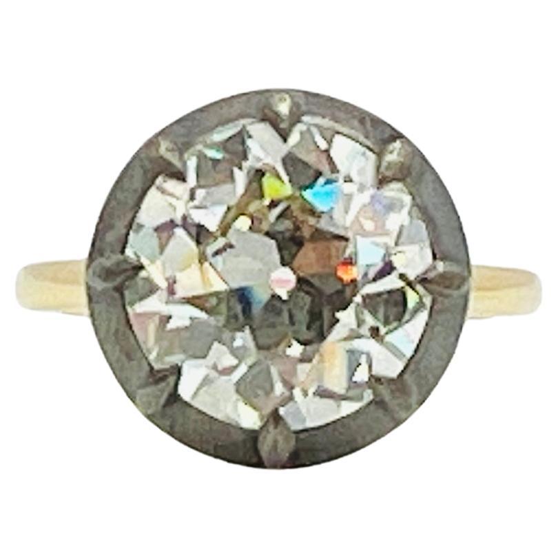 Bague en rhodium noir et or jaune 18 carats avec diamant européen de 4,81 carats