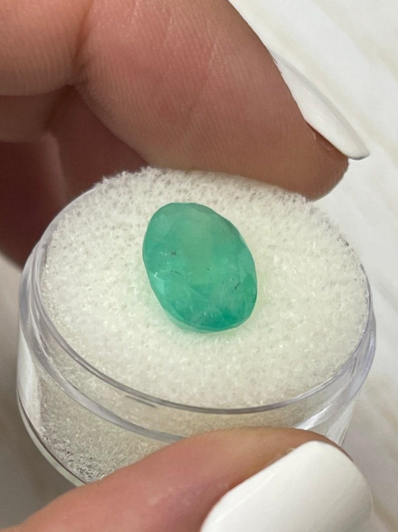 Esmeralda colombiana ovalada verde azulada pastel de 4,81 quilates - Gema del mes de mayo en Nuevo estado para la venta en Jupiter, FL