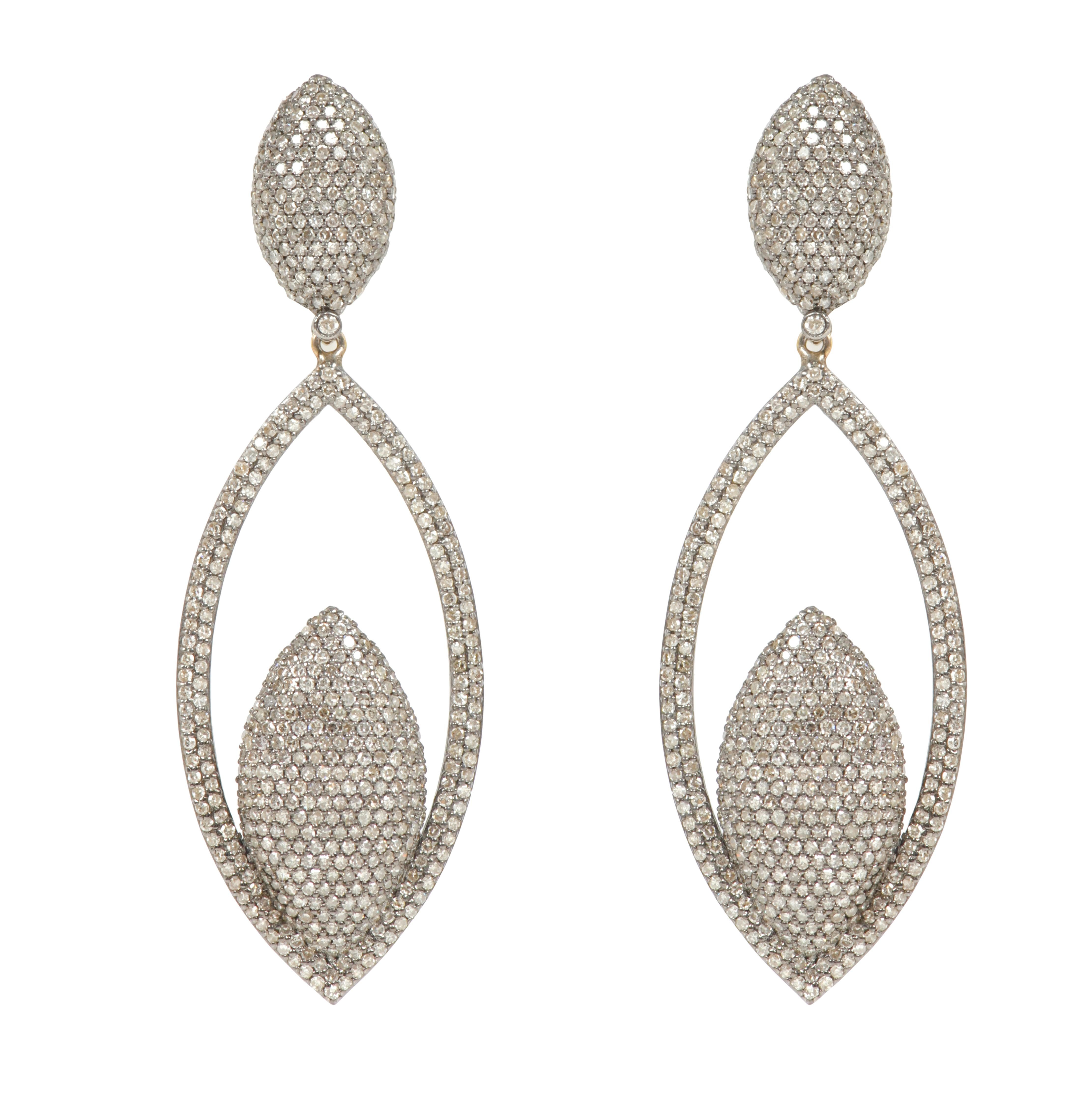 4.81 Carat Pave Diamond Cocktail Drop Earrings in Victorian Style For Sale 4
