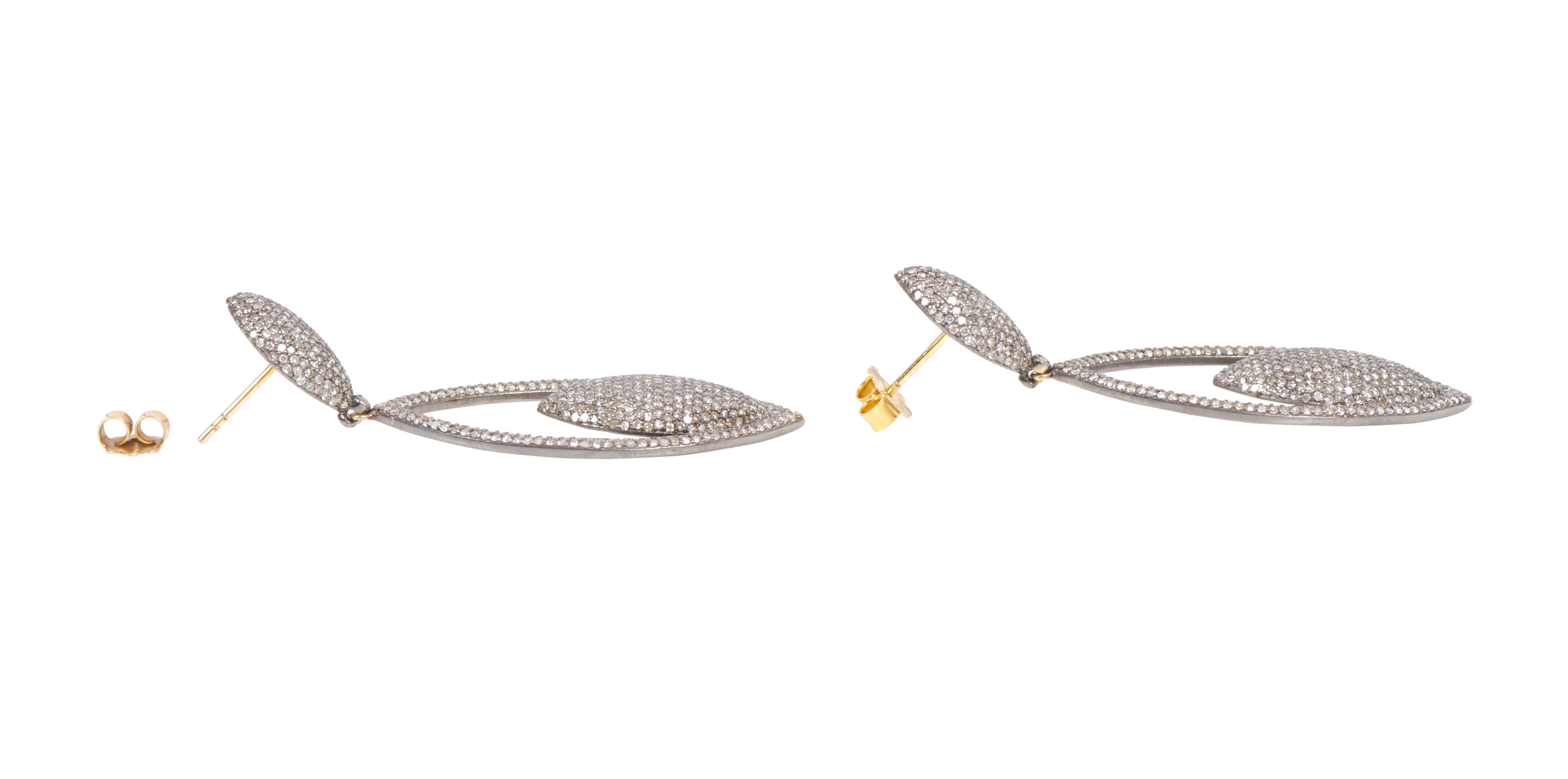 4.81 Carat Pave Diamond Cocktail Drop Earrings in Victorian Style In New Condition For Sale In Jaipur, IN