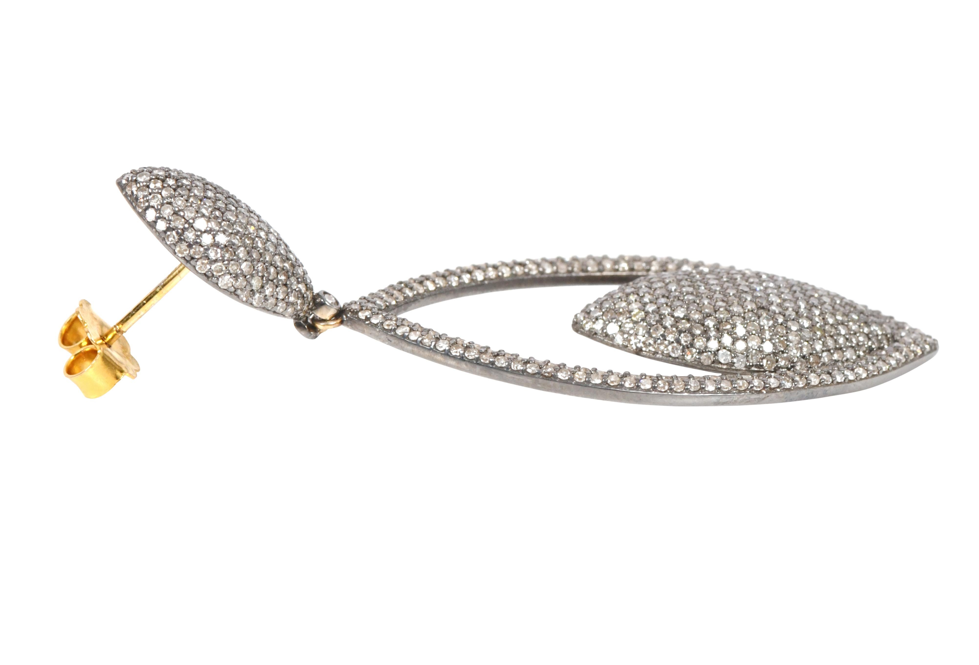 4.81 Carat Pave Diamond Cocktail Drop Earrings in Victorian Style For Sale 1