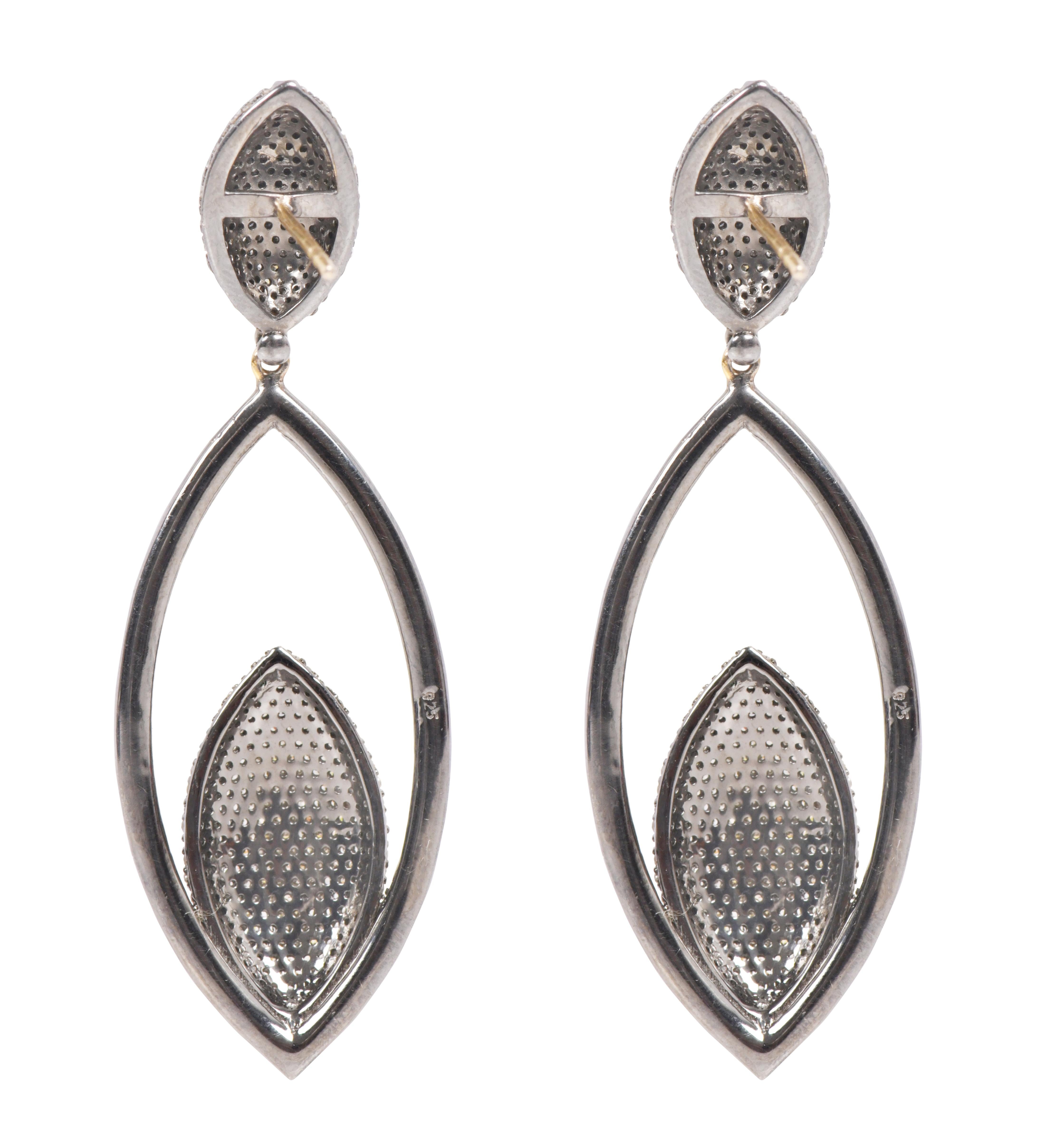 4.81 Carat Pave Diamond Cocktail Drop Earrings in Victorian Style For Sale 2