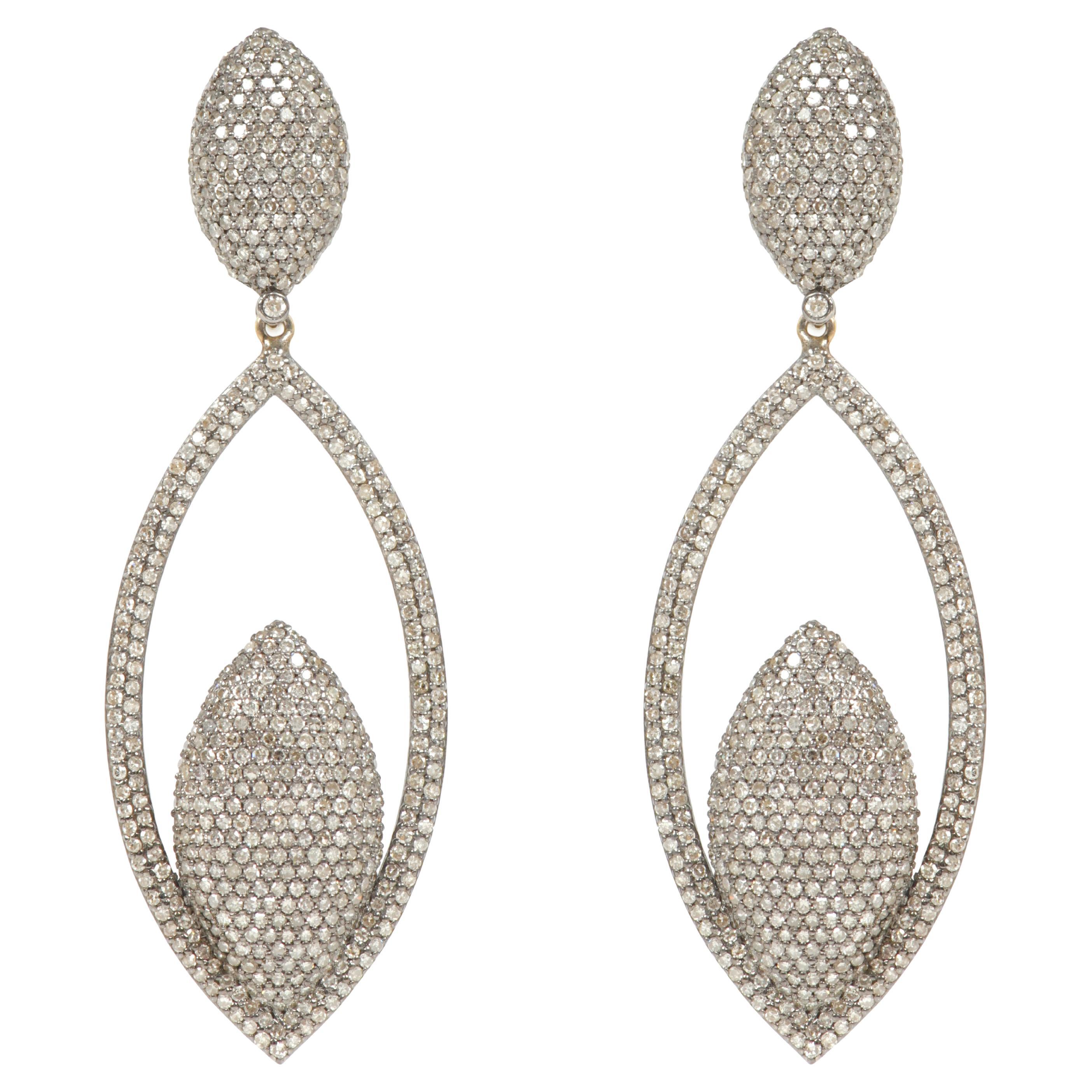 4.81 Carat Pave Diamond Cocktail Drop Earrings in Victorian Style