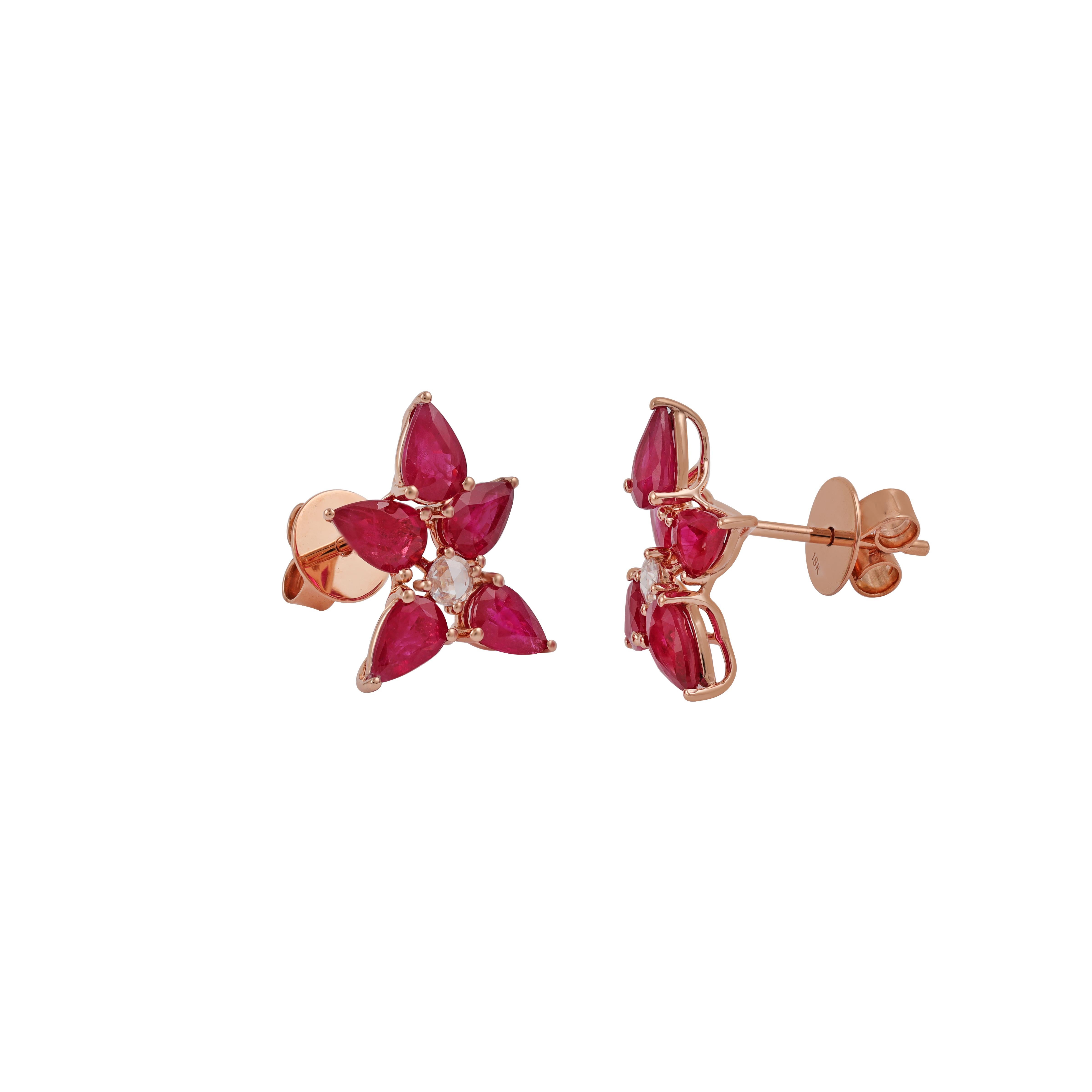 Modernist 4.81 Carat Ruby and Diamond Earrings in 18k Gold  For Sale