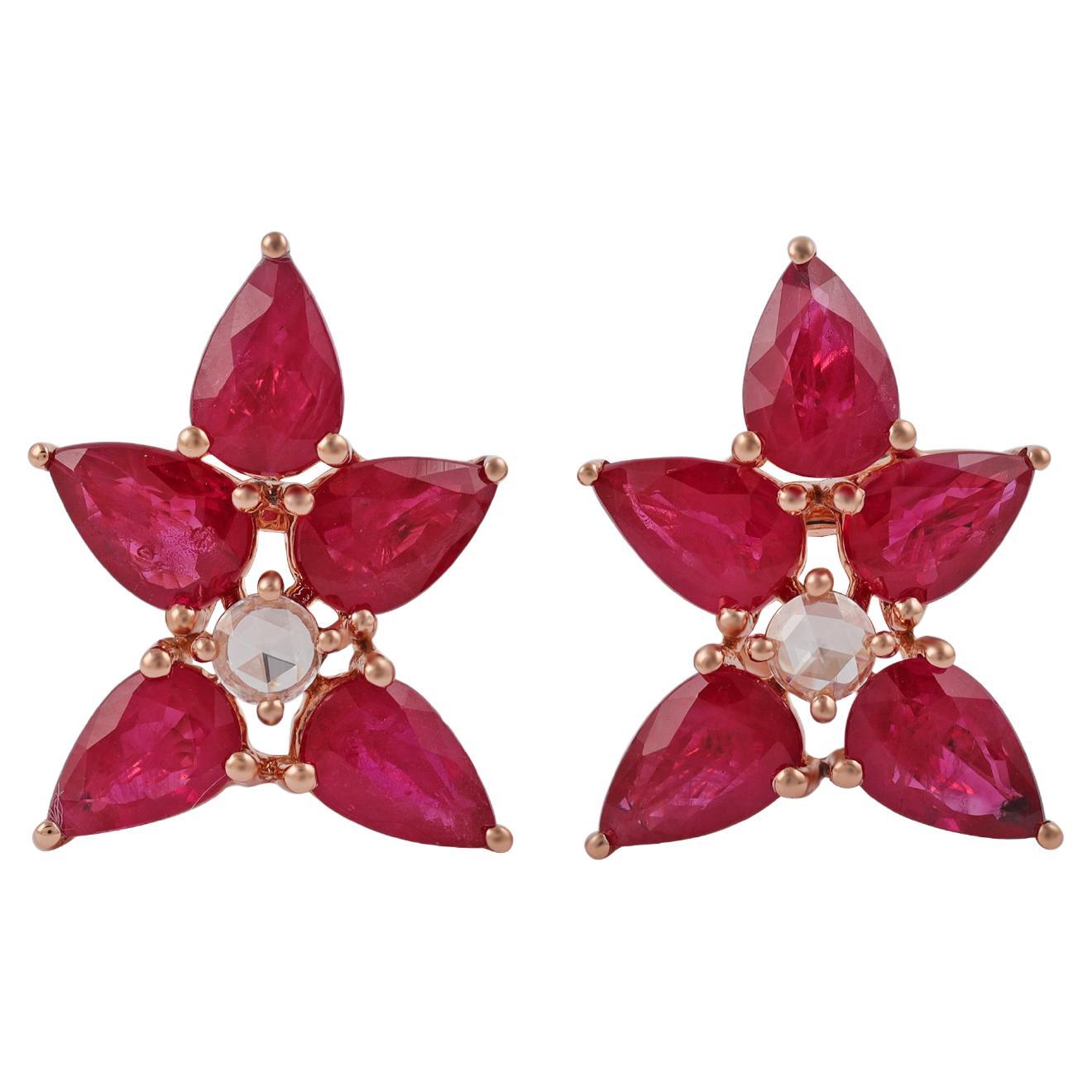 4.81 Carat Ruby and Diamond Earrings in 18k Gold  For Sale