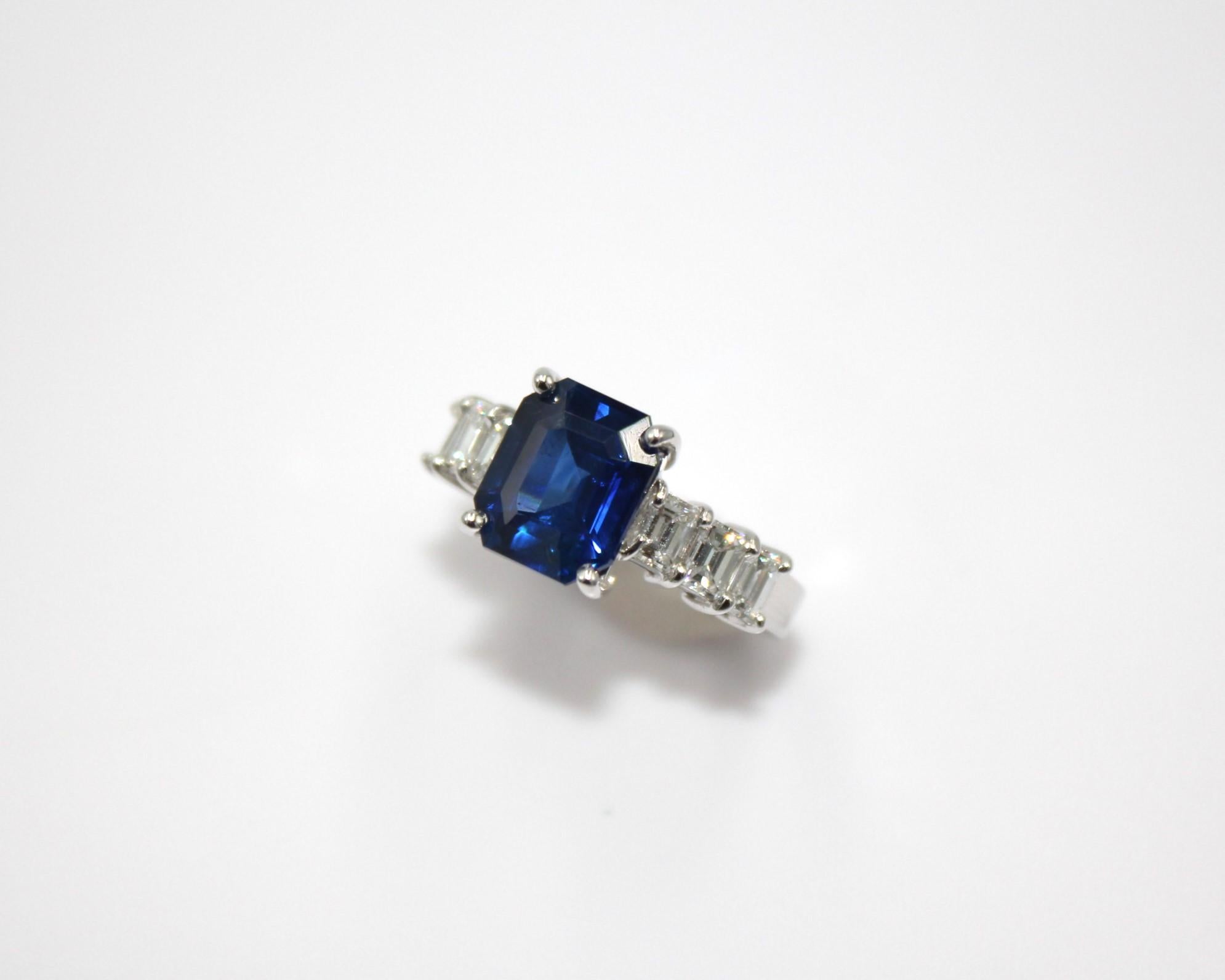 Emerald Cut 4.81 Carat Sapphire & Diamond Ring For Sale