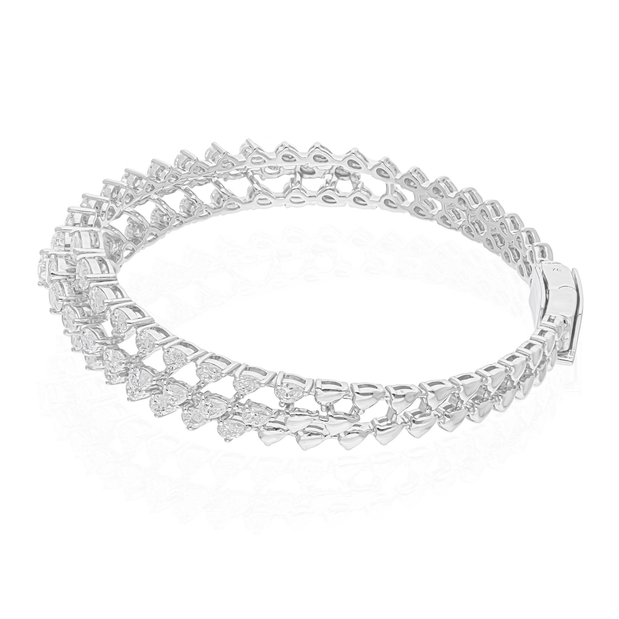 Modern 4.81 Carat SI/H Pear Brilliant Cut Diamond Cuff Bangle Bracelet 18k White Gold For Sale