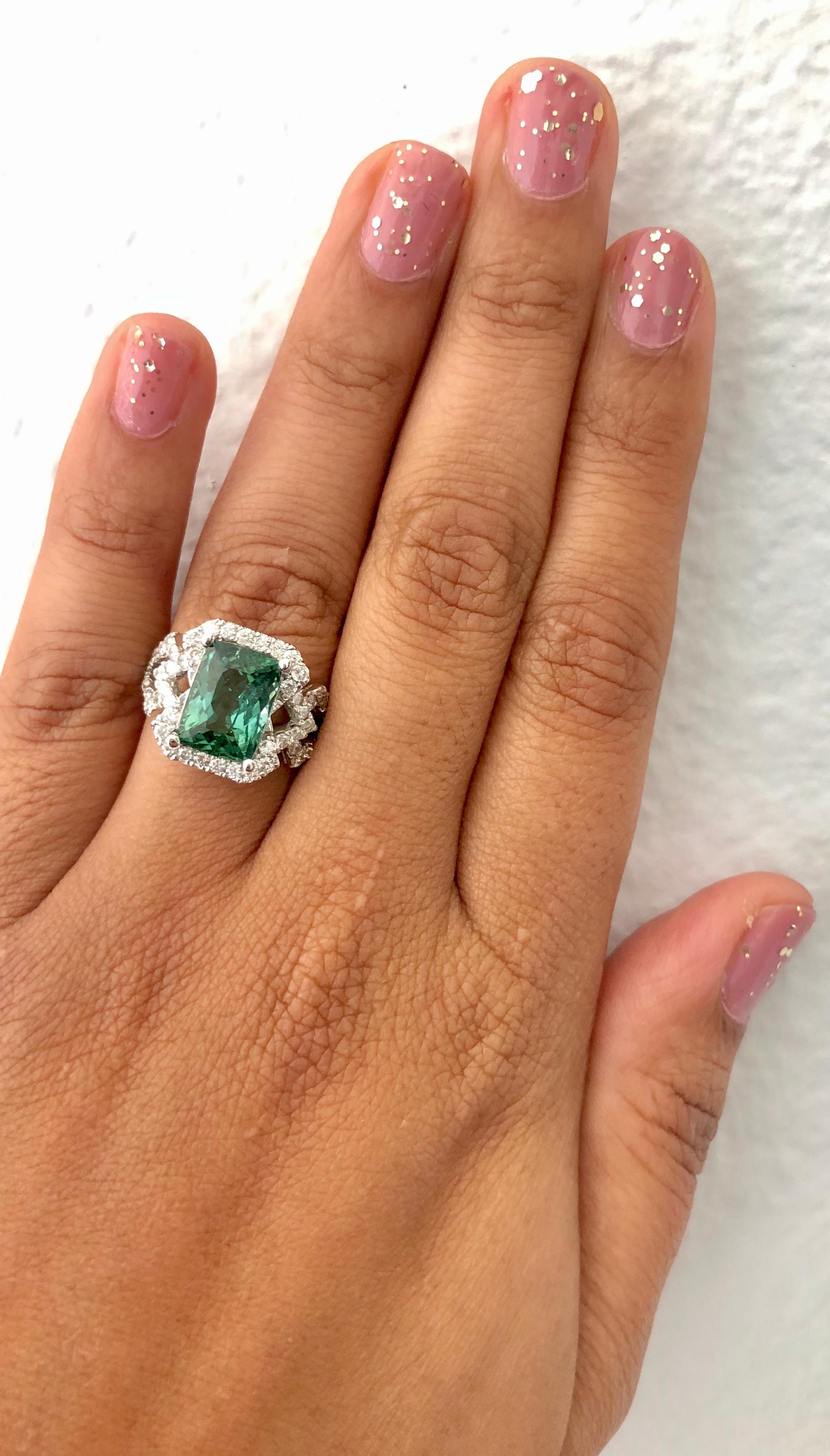4.81 Carat Tourmaline Diamond 14 Karat White Gold Ring In New Condition For Sale In Los Angeles, CA