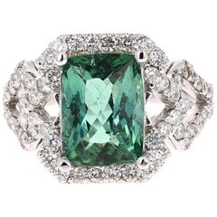 4.81 Carat Tourmaline Diamond 14 Karat White Gold Ring