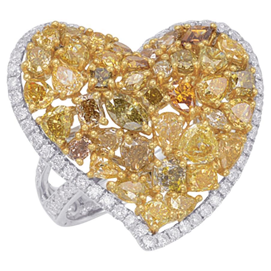 4.81 Carat Natural Fancy Multi-Color Mixed Cut Diamond Heart Shape Ring