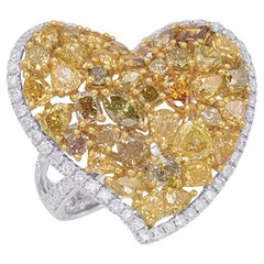 4.81 Carat Natural Fancy Multi-Color Mixed Cut Diamond Heart Shape Ring